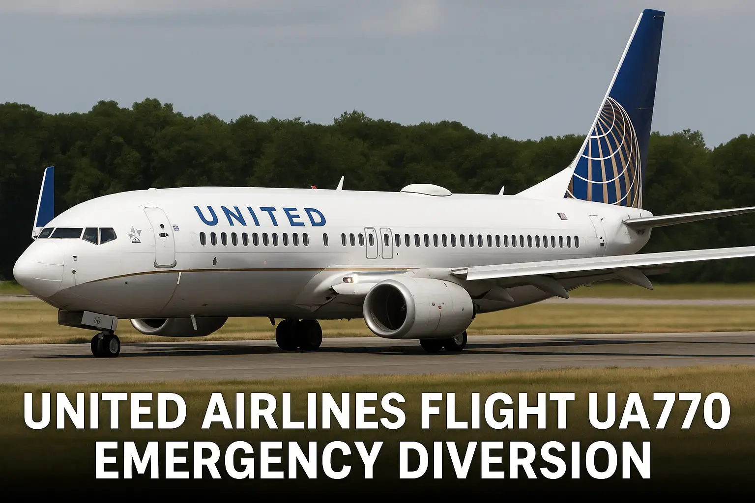 United Airlines Flight UA770 Boeing 737-800 on runway after emergency diversion due to pressurization failure – July 24, 2025, Nashville Airport